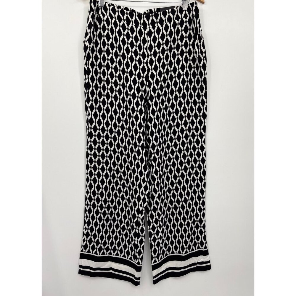 Meg & Margot Geometric Pull On Wide Leg Pant Black White Medium NEW